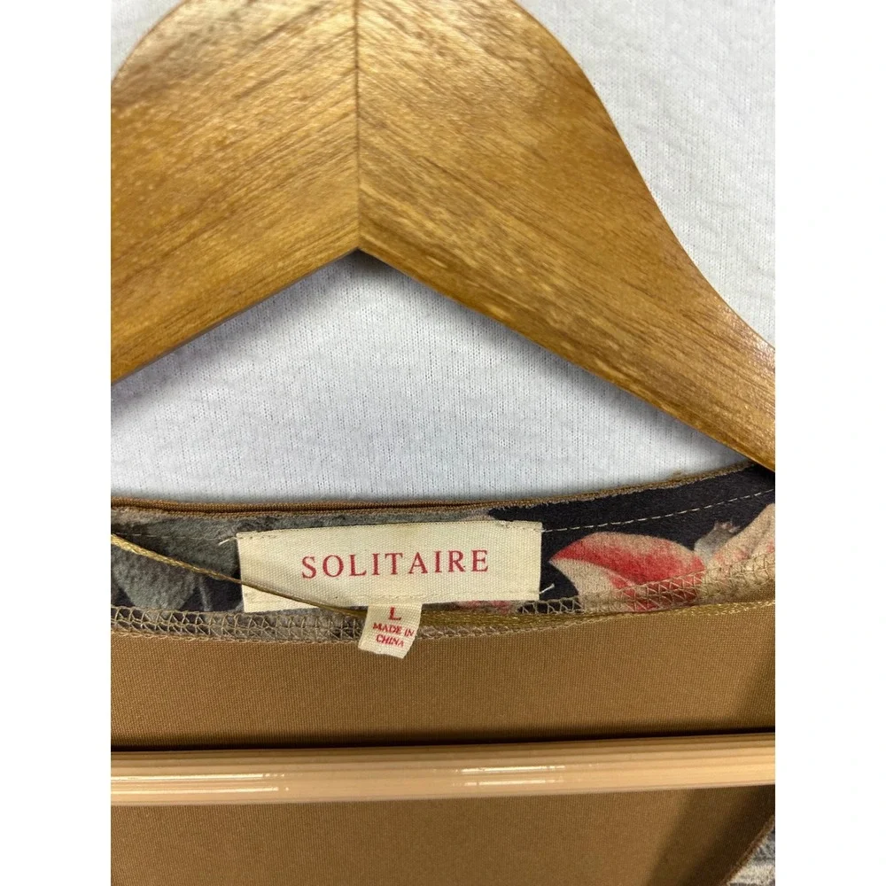 Solitaire Boho Cottagecore Womens Large Brown Floral Open Front Longline Jacket